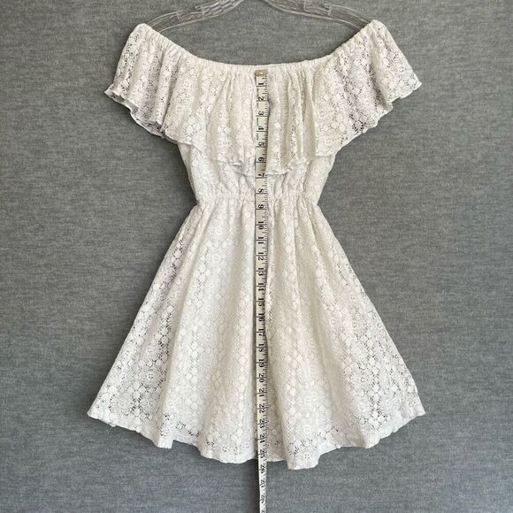 Abercrombie & Fitch Crochet Lace Dress Womens XS Off The Shoulder Bardot White - Picture 7 of 10